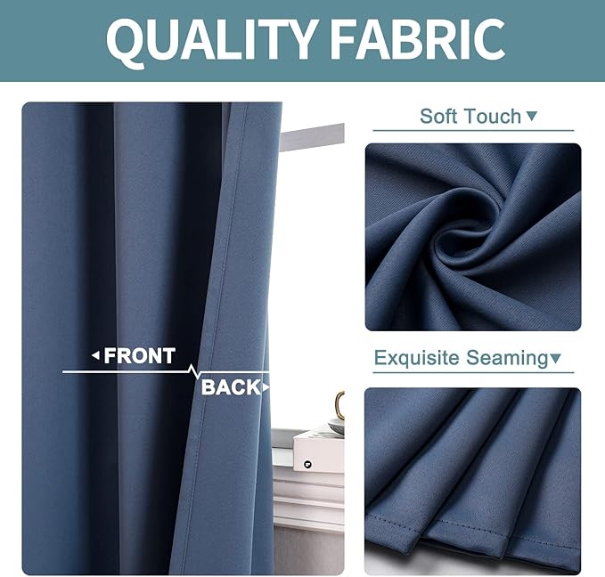 ChrisDowa Grommet Blackout Curtains for Bedroom and Living Room - 2 Panels Set Thermal Insulated Room Darkening Curtains (Stone Blue, 38W x 54L)