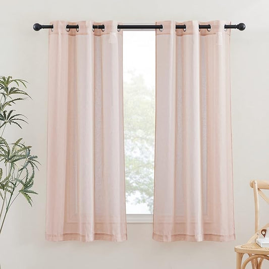 NICETOWN Pink Curtains for Girls Bedroom, Decorative Grommet Flax Linen Semitransparent Casual Window Drapes Privacy with Light Filtering for Bedroom, Dusty Blush, W36 x L63, 2 Pieces