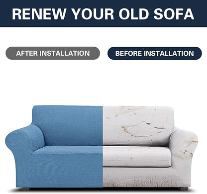 Cupuamon 2026 New Stretch Sofa Slipcovers Couch Cover for 3 Cushion Furniture Protector Sofa Covers with Elastic Bottom Jacquard Fabric Small Checks for Pets, Kids -Sofa, Riverside