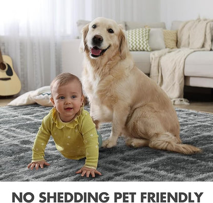 Shag Rugs for Bedroom Living Room, Tie-Dyed Ultra Soft Fluffy Furry Area Rugs for Indoor Floor, Aesthetic Carpet for Kids Home Decor,4x6 Ft Grey