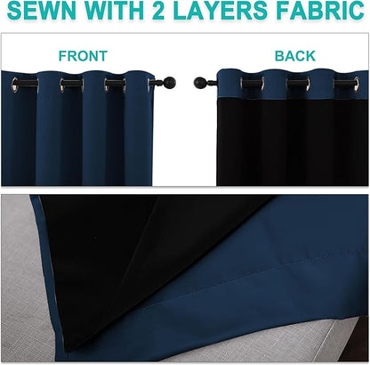 NICETOWN Moroccan Blue Full Shade Curtain Panels, Pair of Thermal Insulated & Energy Efficiency Blackout Drapes for Living Room Windows, Lined Silky Performance Window Dressing (42" Wide x 84" Long)