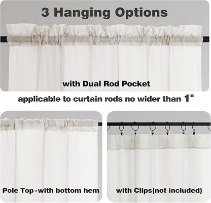 Chyhomenyc Ivory Sheer Curtains 48 Inch Long, Light Filtering Solid Color Bedroom Window Sheer Curtain Panels, Elegant Short Curtains & Drapes for Living Room, 42Wx48L, 2 Panels