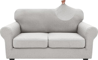 XINEAGE 2026 New 3 Pieces Couch Covers for 2 Cushion Sofa Super Stretch Loveseat Slipcover Pet Dog Universal Slip Cover Anti Slip Love Seat Furniture Protector (Silver Grey, 55"-69")