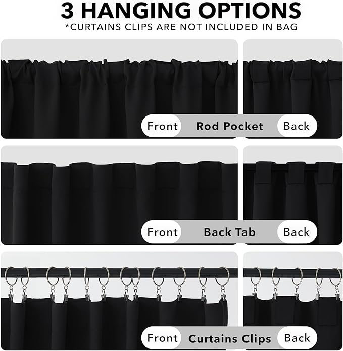 Deconovo Blackout Curtains, Thermal Insulated, W52 x L95 2 Panels, Back Tab, Machine Washable, Room-Darkening Drapes for Bedroom/Living Room Black