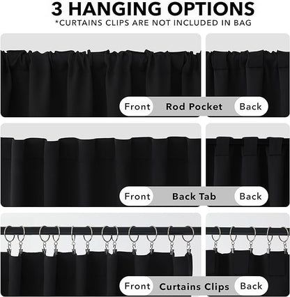 Deconovo Blackout Curtains, Thermal Insulated, W52 x L95 2 Panels, Back Tab, Machine Washable, Room-Darkening Drapes for Bedroom/Living Room Black