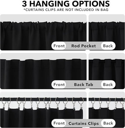 Deconovo Back Tab and Rod Pocket Blackout Curtains - (Black Color, 52x63 Inch, 2 Panles), Thermal Insulated Blackout Curtains for Bedroom