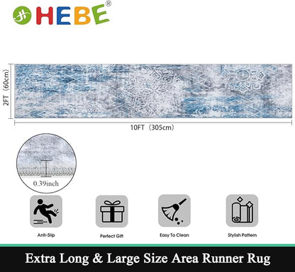 HEBE Hallway Runner Rug 2'x10' Washable Vintage Distressed Area Rugs Non Slip Laundry Rug Runner Boho Floor Carpet Runners for Hallways Entryway Laundry Room Kitchen Bathroom