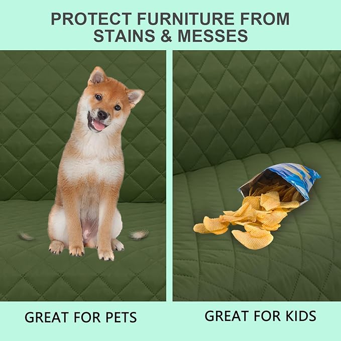 Reversible Oversized Sofa Covers Couch Cover Furniture Protector for Dogs Elastic Straps Water Resistant(XLSofa,Huntergreen/Sage)