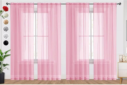 SpaceDresser Sheer Light Pink Curtains 4 Panels Rod Pocket Semi-Sheer Curtain 96 Inches Long Light Filtering Voile Window Drapes for Bedroom Living Room Kitchen, Each 52W x 96L