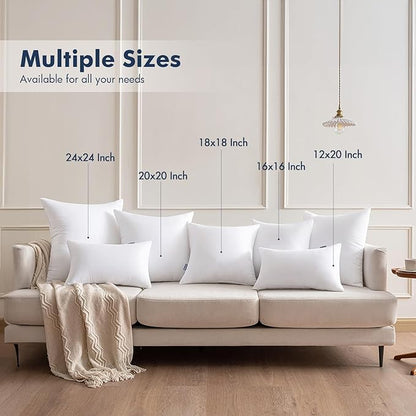 MIULEE Throw Pillows Inserts, Pack of 4 20x20 Inch 100% Virgin Fiber Filling Bed Couch Pillows
