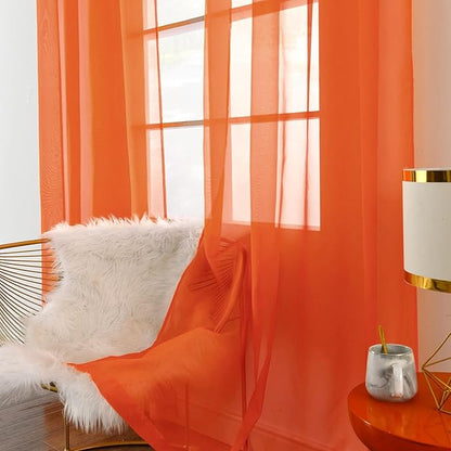 SpaceDresser Sheer Voile Window Treatment Rod Pocket Curtain Panels for Kitchen Bedroom Living Room Drapes Sunlight Filtering Privacy Semi Home Decor Assorted (Burnt Orange, 52 W x 108 L)