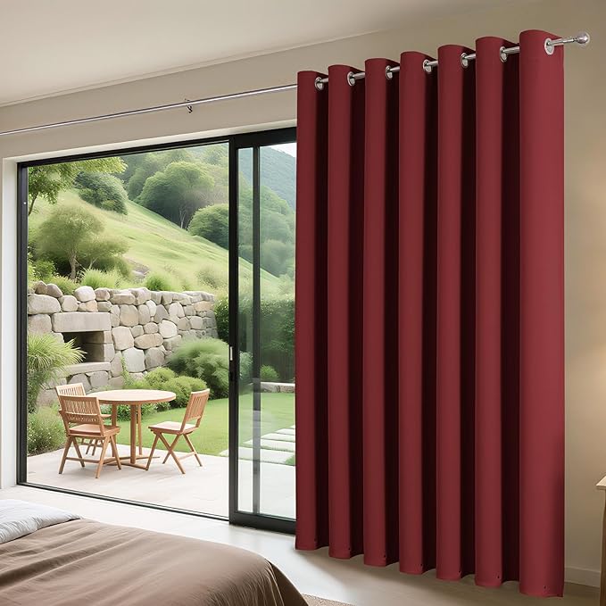 Joydeco Blackout Patio Sliding Door Curtains 72 Inches Long, Grommet Privacy Room Divider Curtains, Extra Wide Thermal Blackout Drapes for Bedroom Living Room (Burgundy Red, 60Wx72L, 1 Panel)
