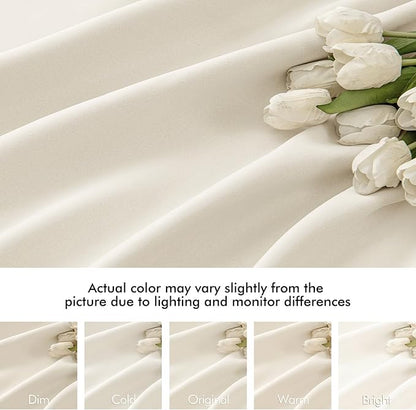 MIULEE Beige White Back Tab Blackout Curtain 96 Inch Long 2 Panels Set for Bedroom, Rod Pocket/Pinch Pleat Thermal Insulated Living Room Darkening Pleated Light Blocking Floor to Ceiling Drape