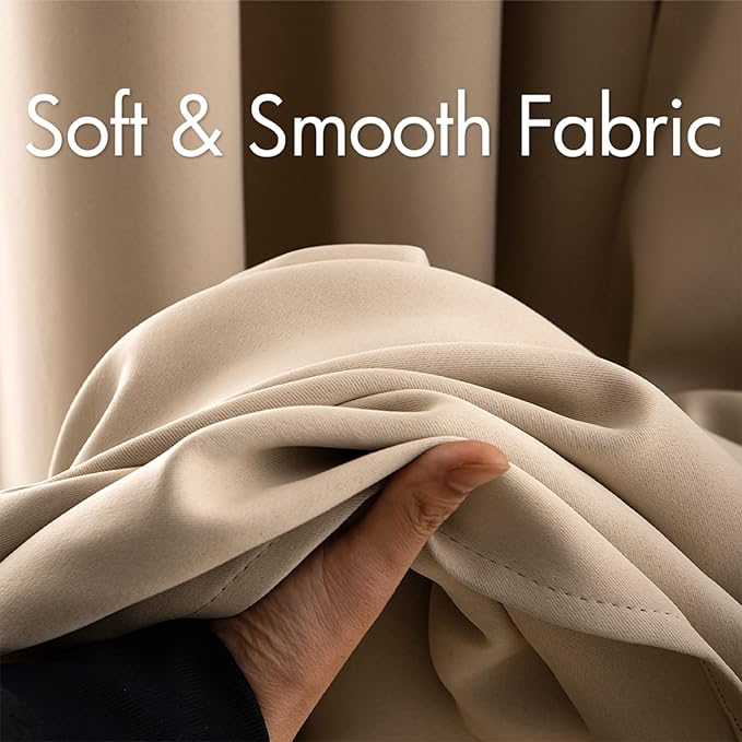 MIULEE Blackout Curtains for Bedroom Living Room Thermal Insulated Room Darkening Grommet Top Solid Light Blocking Drapery Set of 2 Window Panels 52 x 90 Inches Beige