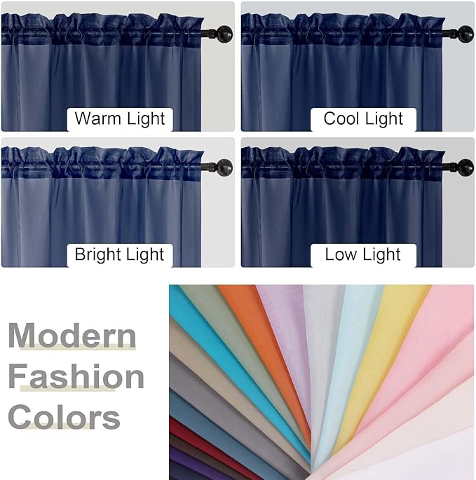 Navy Blue Sheer Curtain for Bedroom Living Room 72 Inches Long 2 Panels Set, Solid Soft Airy Light Filtering Sheer Window Curtains, Modern Rod Pocket Door Curtain, Navy Blue, 42"Wx72"L Inch