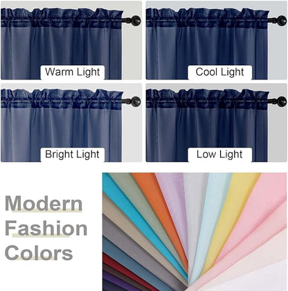 Navy Blue Kitchen Curtains 30 Inch Length Tier 2 PCS, Solid Soft Airy Half Curtains for Windows, Navy Blue Sheer Rod Pocket Drapes for Bathroom Basement Small Window Curtain, 42"Wx30"L Inch