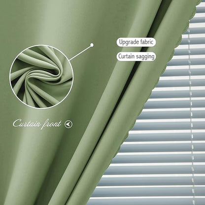 Magic Tape Blackout Curtains for Bedroom No Drillng Self Adhesive Curtains No Rod Small Window, 47" W X 96" L, Sage Green, 1 Panel