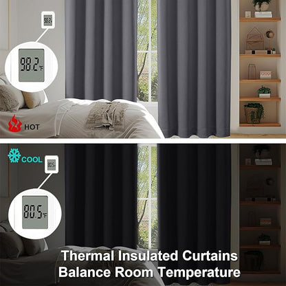 Simplebrand Ava Grey Blackout Curtains for Bedroom, 78 Inch Length, 2 Panels Set, Privacy Thermal Insulated Rod Pocket Window Curtains for Patio, French Door, W40 x L78 Inch