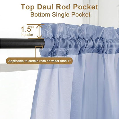 Chyhomenyc Sheer Curtains 72 Inch Length 2 Panels - Light Filtering Soft Airy Rod Pocket Voile Window Curtain Drapes for French Door Bedroom Living Room, 42Wx72L Inch, Denim Blue