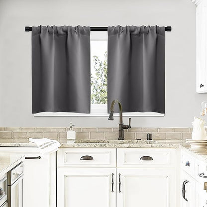 NICETOWN Short Curtains, Grey Window Curtains for Bedroom, Home Decoration Thermal Insulated Rod Pocket Blackout Blinds & Drapes for Small Windows (Gray, 2 Panels, W29 x L20 -Inch)
