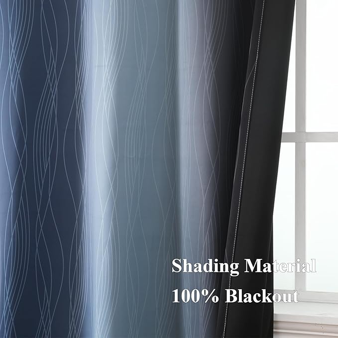 Estelar Textiler Navy Blue and Black Ombre Blackout Curtains 54 Inches Long, Full Light Blocking Gradient Grommet Drapes for Kitchen, Thermal Insulated Curtains for Bedroom, 42Wx54L, 2 Panels