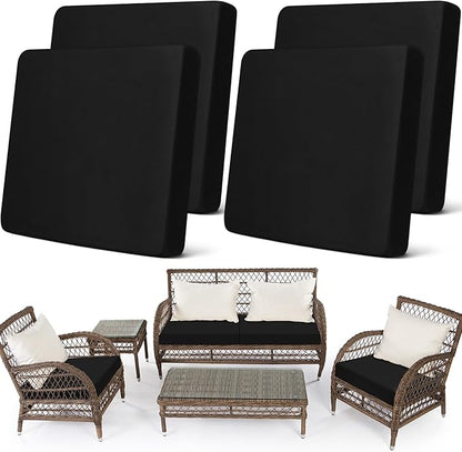Newwiee Set of 4 Stretch Patio Cushion Covers Sofa Couch Seat Chair Slipcovers Cushion Cover Replacement Furniture Protector for Pets Washable(Black,Seat Cover,Solid)