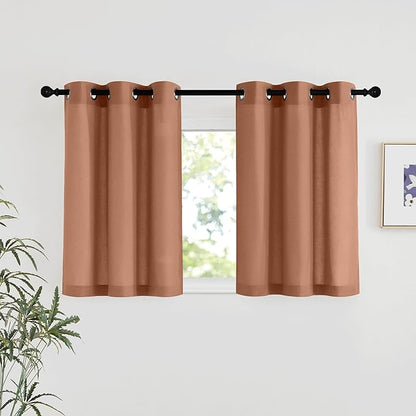 NICETOWN Caramel Linen Curtains for Kitchen, Thick Flax Small Window Treatments Semi Sheer Privacy Assured with Light Through for Cafe/Bathroom, W42 x L36, 2 Panels