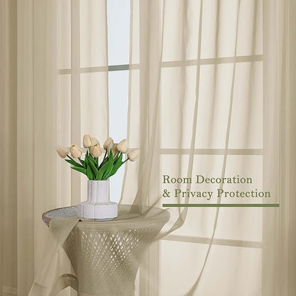 Lecloud Taupe Sheer Curtains 96 Inches Long 2 Panels Set, Home Decor Light Filtering Airy Solid Color Drapes, Dual Rod Pocket Living Room Curtains for Bedroom Dining Room, Each Panel 59" W x 96" L