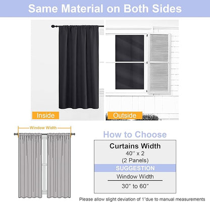 Simplebrand Ava Halloween Black Blackout Curtains for Bedroom 63 Inch Length 2 Panels, Solid Thermal Insulated Energy Saving Rod Pocket Window Treatment Curtains Blackout Drapes, W40 x L63 Inch, Black