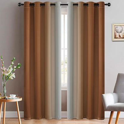 Yakamok Greyish White and Burnt Orange Ombre Curtains,Light Blocking Curtains,Room Darkening Grommet Window Drapes for Bedroom(Burnt Orange,52x84 Inch,2 Panels)