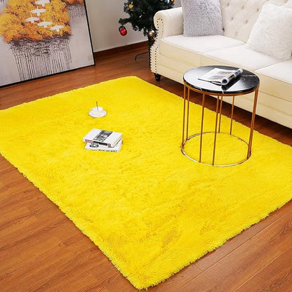 LOCHAS Ultra Soft Indoor Modern Area Rugs Fluffy Living Room Carpets for Children Bedroom Home Decor Nursery Rug 4x5.3 Feet,Yellow