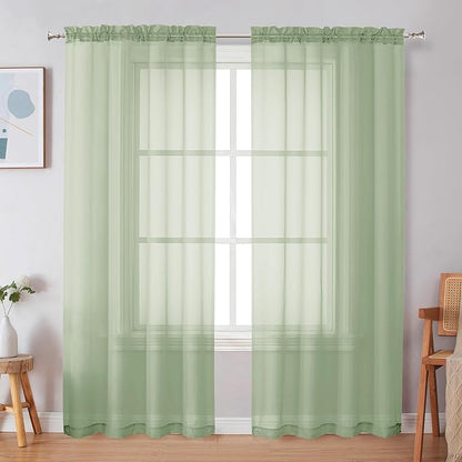 Simplebrand Light Green Sheer Curtains 72 Inches Long 2 Panels for Living Room, Rod Pockets Airy Window Treatments Voile Sheer Curtains Panels Lightweight for Front Back Patio Glass Door, 42" Width