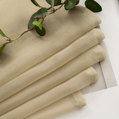 MIULEE 2 Panels Kitchen Tiers Half Window Sheer Curtains Rod Pocket Translucent Voile Drapes for Kitchen Bathroom Small Windows 29 by 24 Inch Beige