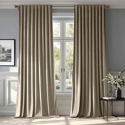 MIULEE Taupe Velvet Curtains 108 inches - Luxury Blackout Curtains for Bedroom Living Room Thermal Insulated Super Soft Window Drapes Rod Pocket & Back Tab, W52 x L108 inches, 2 Panels