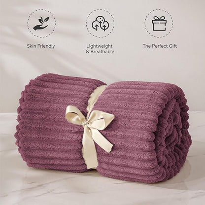 BEDELITE Fleece Blanket Twin Size – 3D Ribbed Jacquard Soft and Warm Decorative Fuzzy Blankets – Cozy, Fluffy, Plush Lightweight Throw Blankets for Couch, Bed, Sofa(Plum, 60x80 inches)