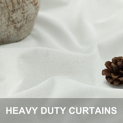 Ivory Blackout Curtains 90 Inches Long 2 Panel Light Blocking Patio Drape for Sliding Glass Doors Rustic Country Curtain for Nursery Bedroom Thick Linen Cotton Textured Off White Back Tab Pocket 52x90