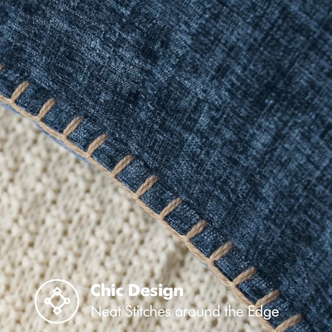 MIULEE Pack of 2 Couch Throw Pillow Covers 16x16 Inch Dark Blue Farmhouse Decorative Pillow Covers with Stitched Edge Soft Chenille Solid Dyed Spring Pillow Covers for Sofa Bed Living Room