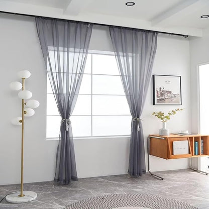 SpaceDresser Basic Rod Pocket Sheer Voile Window Curtain Panels Grey 1 Pair 2 Panels 52 Width 36 Inch Long for Kitchen Bedroom Children Living Room Yard（Grey, 52W x 36L）