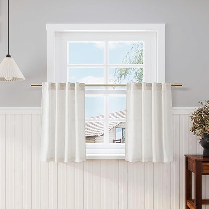 Nanspring Cream Linen Cafe Curtains 30 Inch Length Privacy Light Filtering Semi Sheer Front Door Small Window Curtains Back Tab Rod Pocket Short Curtain for Bathroom Kitchen Basement RV 26x30 Cream