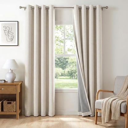 100% Blackout Curtains 63 Inch Length Linen Textured Blackout Curtains for Bedroom Grommet Curtains for Living Room Window Treatment Curtain Drapes(50"W x 63"L, 2 Panels, Beige)