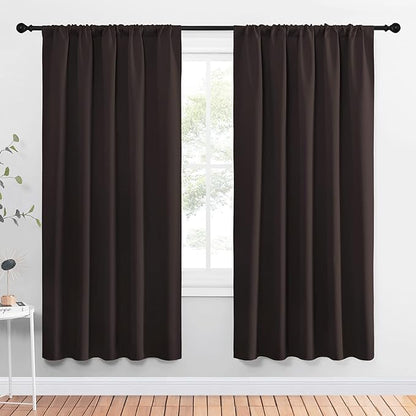 NICETOWN Blackout Curtain Panels 72 inches - Energy Saving Thermal Insulated Solid Rod Pocket Blackout Curtains for Bedroom (1 Pair, 52 inches by 72 Inch, Toffee Brown)