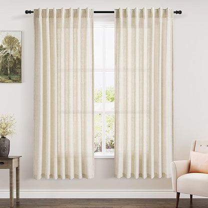 Nanspring Warm Beige Linen Curtains 72 Inch Length for Living Room Semi Sheer Light Filtering Door Drapes 2 Panels Set for Kids Bedroom Light Filtering Back Tab Rod Pocket Modern Farmhouse Decor 52x72
