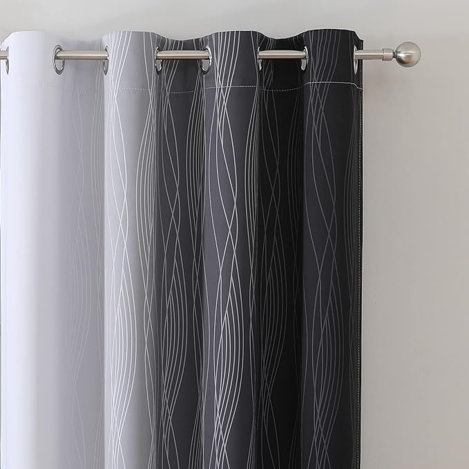 Estelar Textiler Black and Greyish White Ombre Short Blackout Kitchen Curtains 36 Inch Long, Thermal Insulated Grommet Small Half Window Drapes for Cafe/Basement/RV Camper, 52Wx36L, 2 Panels