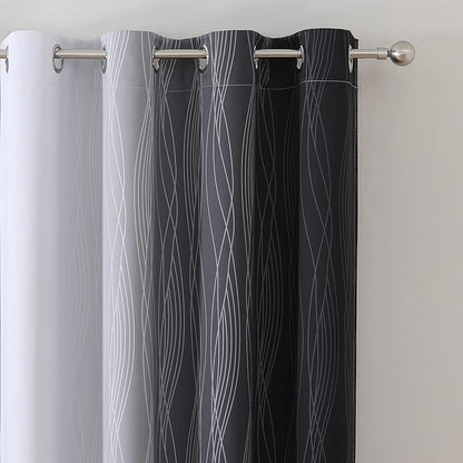 Estelar Textiler Thermal Insulated Blackout Curtains for Bedroom, Ombre Black and Greyish White Blackout Drapes for Living Room, Gradient Full Light Blocking Energy Saving Curtains, 52Wx84L, 2 Panels