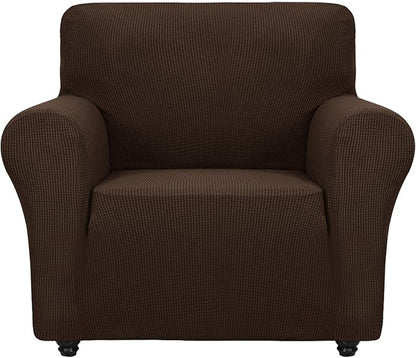 ZNSAYOTX Super Stretch Chair Slipcover Universal Sofa Chair Covers for Living Room Dogs Pet Furniture Protector Spandex Armchair Slipcovers with Anti Slip Foam Sticks (Coffee, Chair)