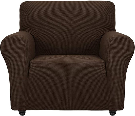 ZNSAYOTX Super Stretch Chair Slipcover Universal Sofa Chair Covers for Living Room Dogs Pet Furniture Protector Spandex Armchair Slipcovers with Anti Slip Foam Sticks (Coffee, Chair)