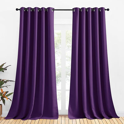 NICETOWN Bedroom Curtains Blackout Drapery Panels, 2 Panels, 70 x 108 inches, Royal Purple, Three Pass Microfiber Thermal Insulated Solid Ring Top Blackout Window Curtains/Drapes