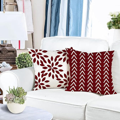 YCOLL Christmas Pillow Covers 20x20 Set of 4, Modern Sofa Throw Pillow Cover for Christmas Decor, Decorative Outdoor Linen Fabric Pillow Case for Couch Bed Car, Wine Red