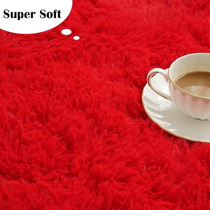 Chicrug Soft Area Rugs for Bedroom Living Room Plush Fluffy Rug 2x4 Feet, Shag Furry Area Rug Carpet Non Shedding for Nursery Children Kids Girls Room Home Decorative, Red