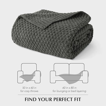 EVERGRACEHOME Chunky Chenille Knit Throw Blanket for Couch, Soft Luxurious Moss Stitch Blankets for Bed, Cozy Decorative Farmhouse Knitted Throws for Sofa, Charcoal Gray, 60" x 80"